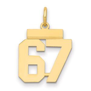 14k Yellow Gold, Athletic Collection, Small Polished Number 67 Pendant